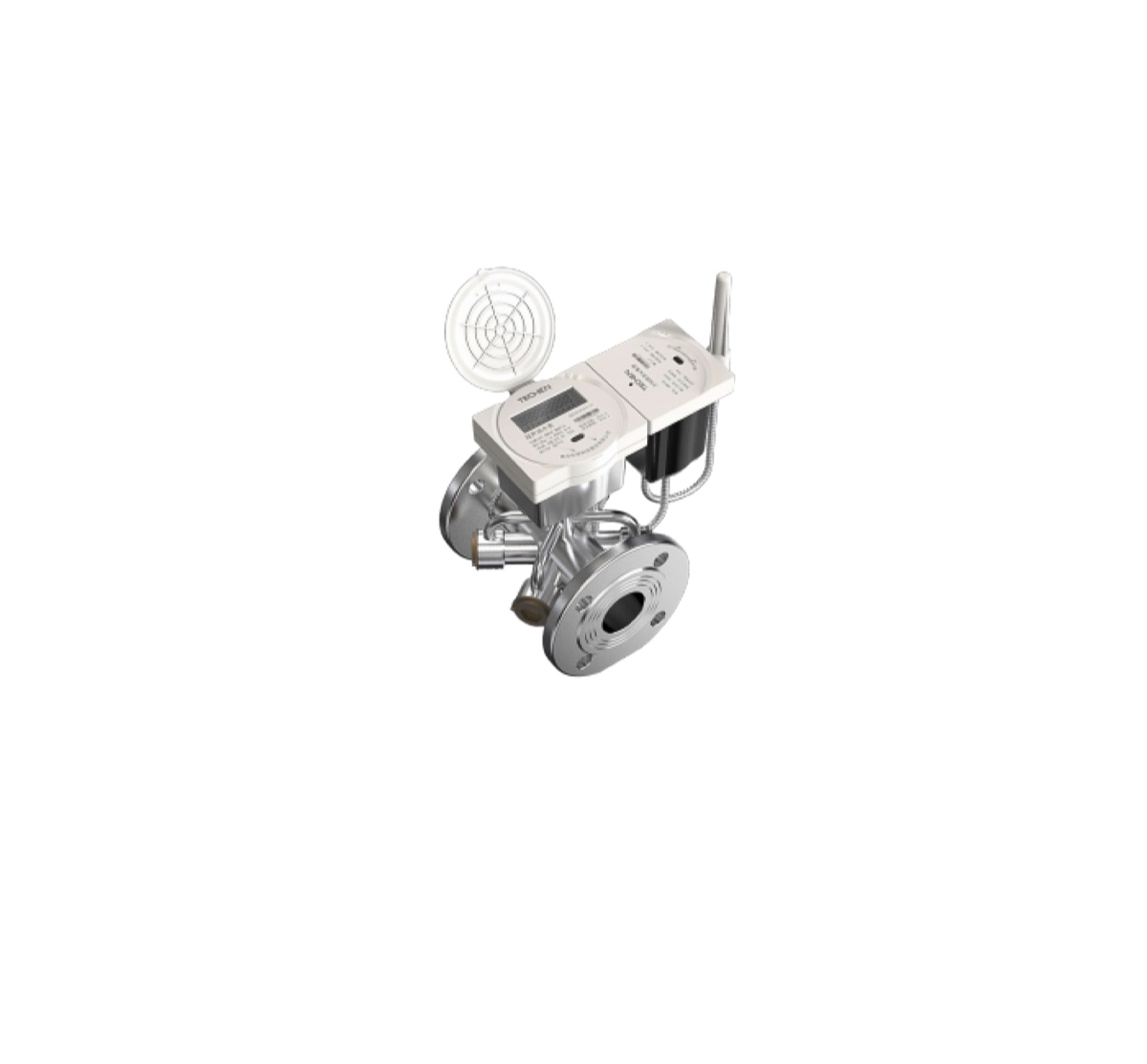 Bulk ultrasonic water meter with its flanged body and register head